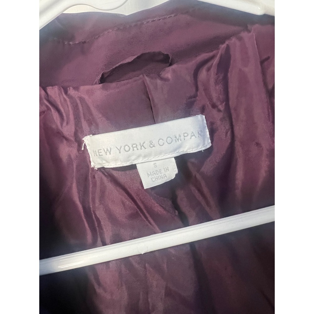 New York & Company Plum Purple Double Breasted Trench Coat Belted Womens Small - Picture 9 of 9